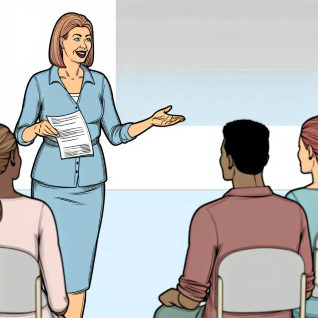 Mosolygó angoltanár, aki aktívan bevonja a hallgatókat az órába