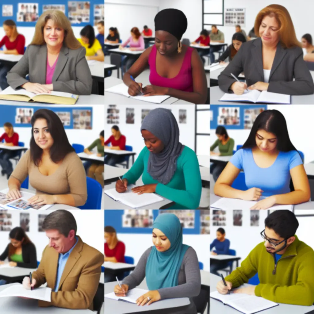 Hallgatók csoportban dolgoznak, láthatóan fejlődnek és együttműködnek angolórán